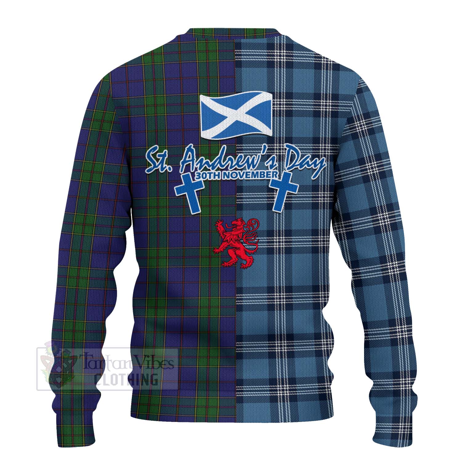 Tartan Vibes Clothing Strachan Tartan Knitted Sweater Happy St. Andrew's Day Half Tartan Style