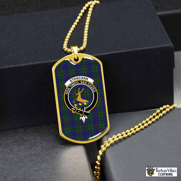 Strachan Tartan Dog Tag Necklace with Family Crest