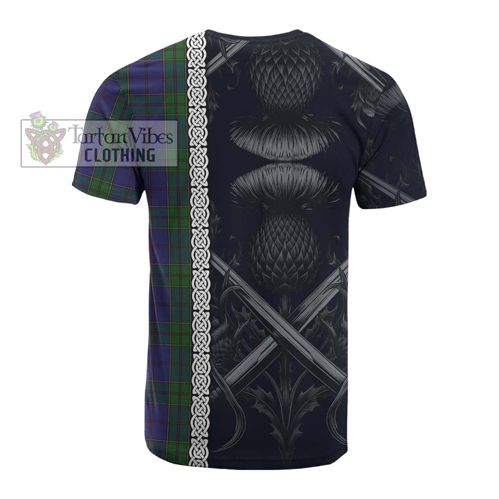 Strachan Tartan Cotton T-shirt with Family Crest Cross Sword Thistle Celtic Vibes - Tartan Vibes Clothing