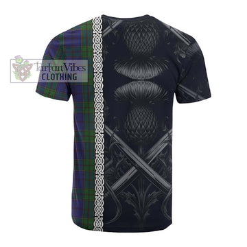 Strachan Tartan Cotton T-shirt with Family Crest Cross Sword Thistle Celtic Vibes