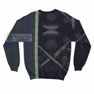 Strachan Tartan Sweatshirt with Family Crest Cross Sword Thistle Celtic Vibes