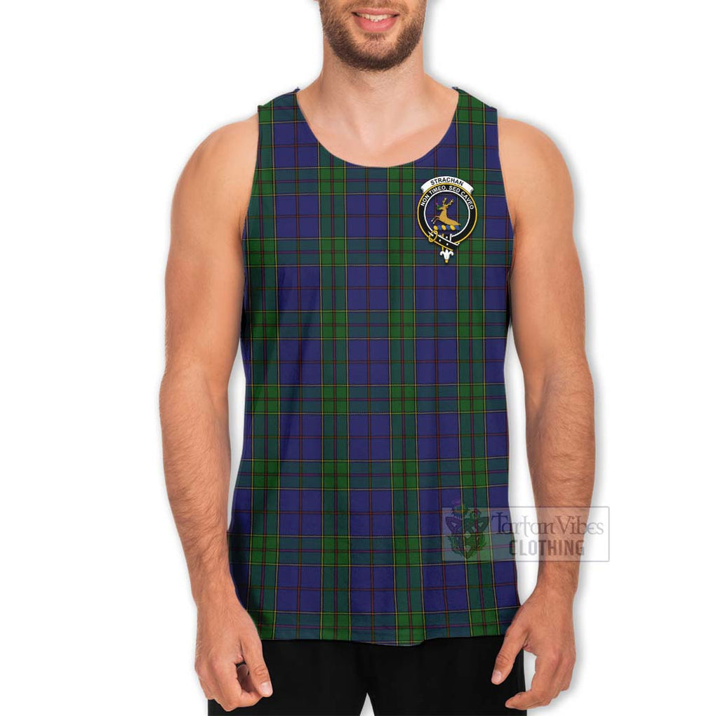 Tartan Vibes Clothing Strachan Tartan Men's Tank Top with Family Crest Celtic Skull Style