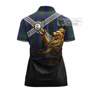 Strachan Crest Tartan Women's Polo Shirt with Golden Lion Emblem Celtic Style - Tartan Vibes Clothing