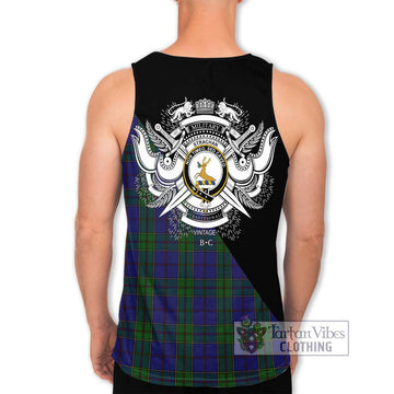 Strachan Tartan Men's Tank Top with Family Crest and Military Logo Style