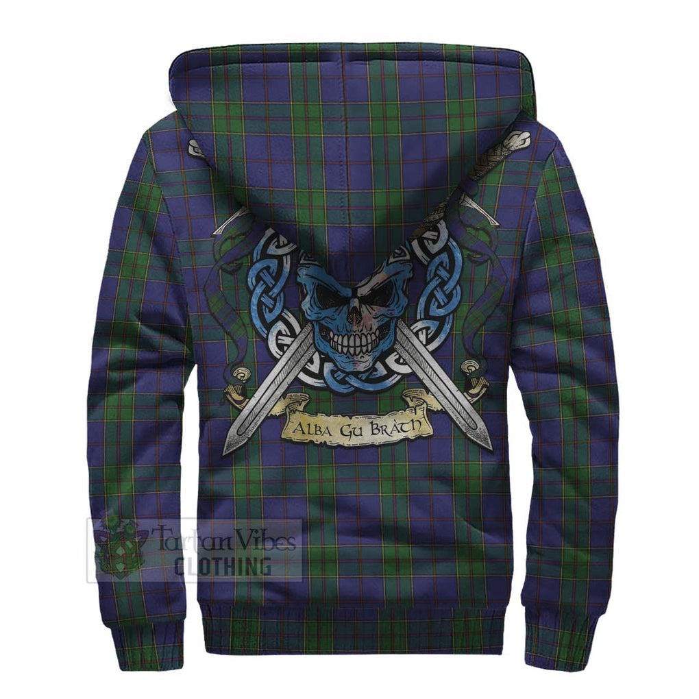 Tartan Vibes Clothing Strachan Tartan Sherpa Hoodie with Family Crest Celtic Skull Style