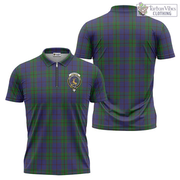 Strachan Tartan Zipper Polo Shirt with Family Crest