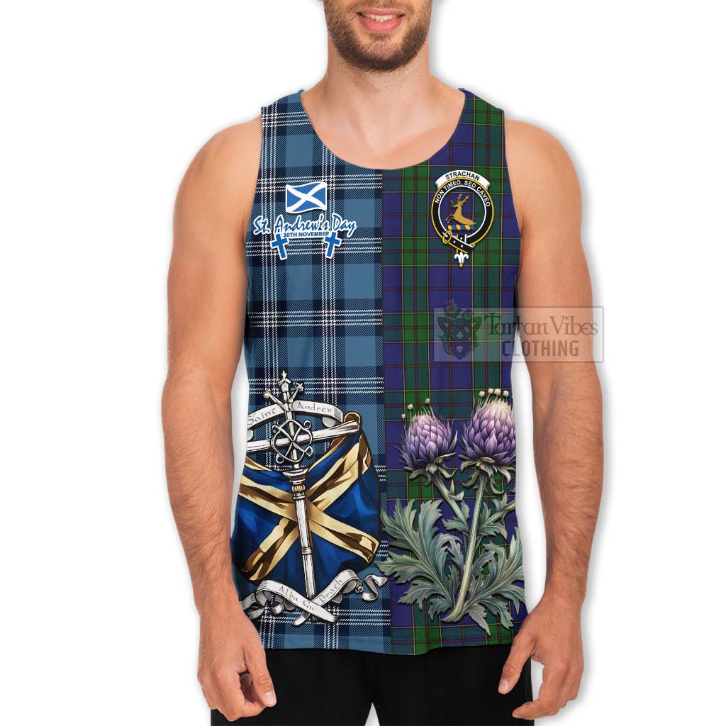 Tartan Vibes Clothing Strachan Tartan Men's Tank Top Happy St. Andrew's Day Half Tartan Style