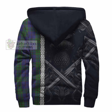 Strachan Tartan Sherpa Hoodie with Family Crest Cross Sword Thistle Celtic Vibes