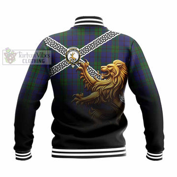 Strachan Crest Tartan Baseball Jacket with Golden Lion Emblem Celtic Style - Tartan Vibes Clothing