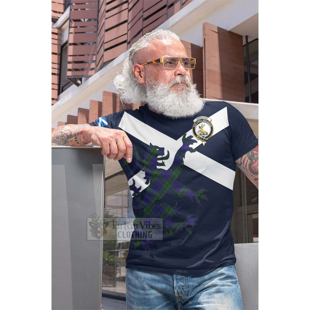 Tartan Vibes Clothing Strachan Tartan Lion Rampant Cotton T-shirt – Proudly Display Your Heritage with Alba Gu Brath and Clan Name