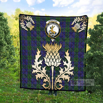 Strachan Tartan Quilt with Family Crest and Golden Thistle Style