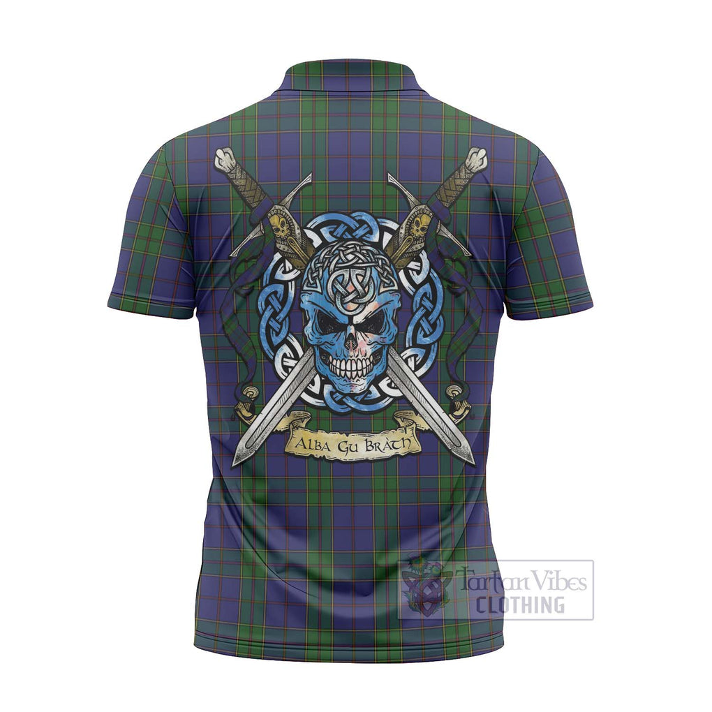 Tartan Vibes Clothing Strachan Tartan Zipper Polo Shirt with Family Crest Celtic Skull Style