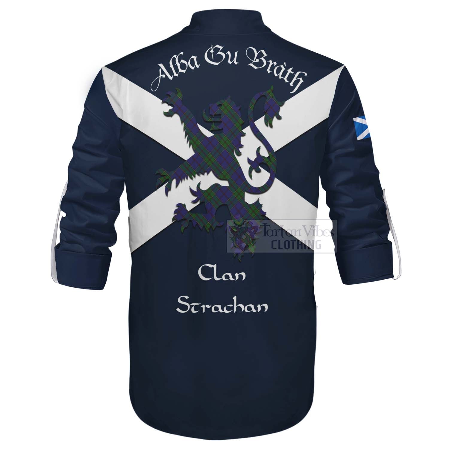 Tartan Vibes Clothing Strachan Tartan Lion Rampant Ghillie Kilt Shirt Proudly Display Your Heritage with Alba Gu Brath and Clan Name