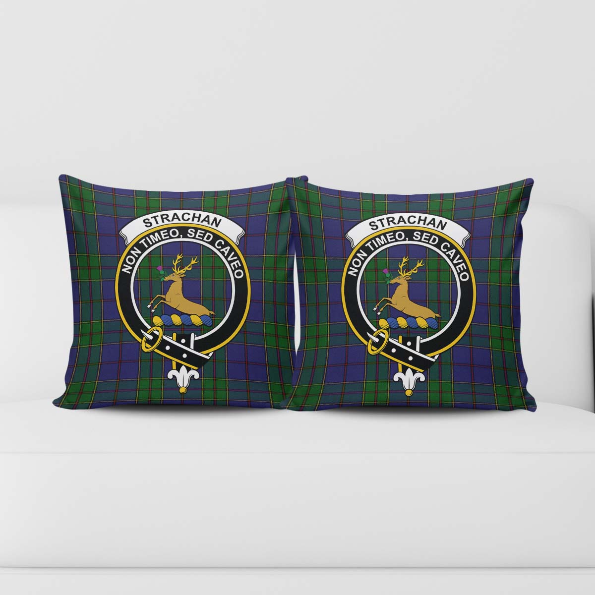 Strachan Tartan Pillow Cover with Family Crest - Tartanvibesclothing