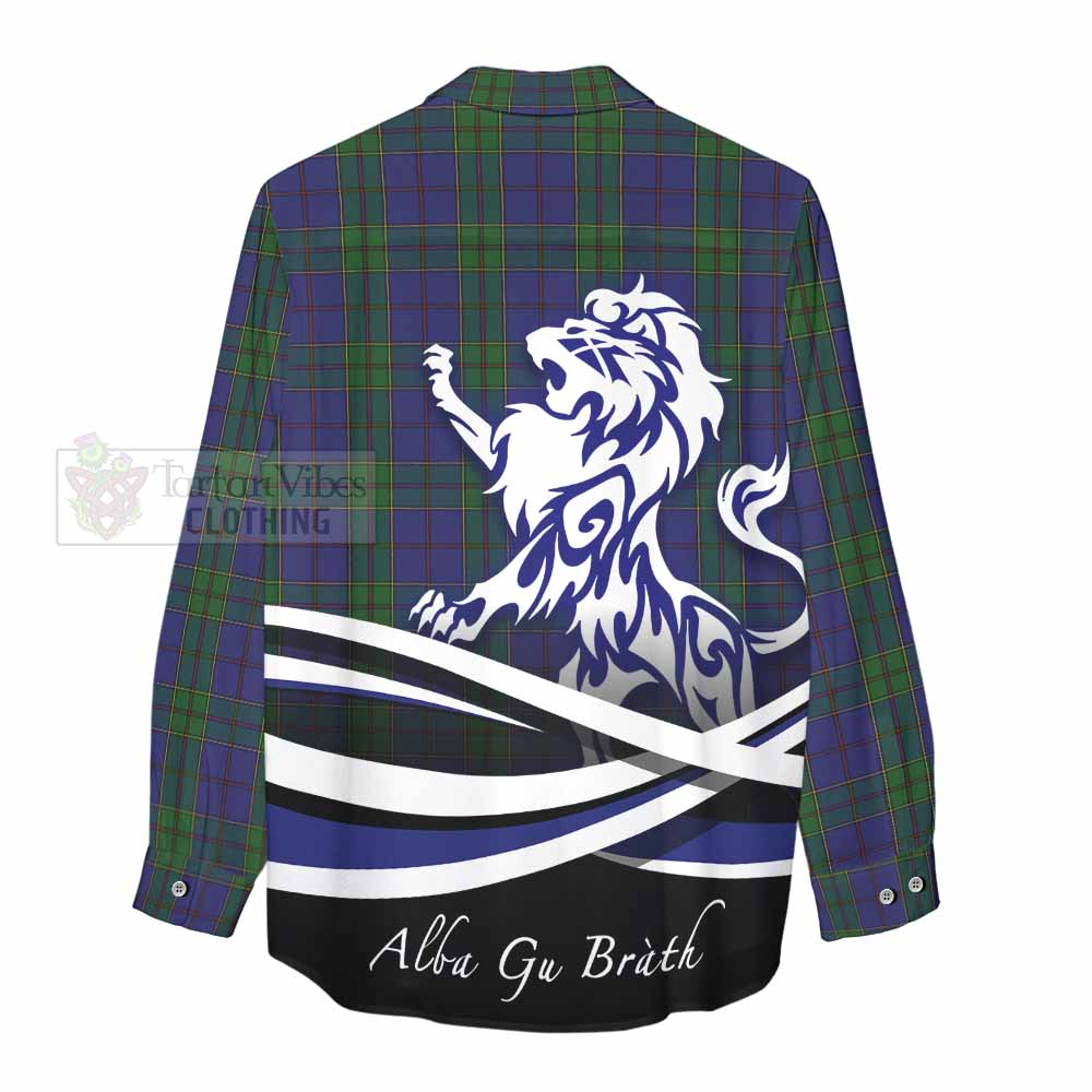 Tartan Vibes Clothing Strachan Tartan Women's Casual Shirt with Alba Gu Brath Regal Lion Emblem