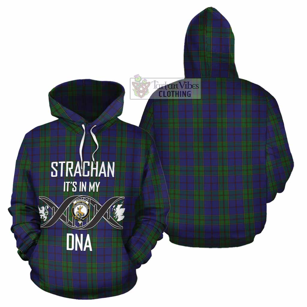 Tartan Vibes Clothing Strachan Tartan Cotton Hoodie with Family Crest DNA In Me Style