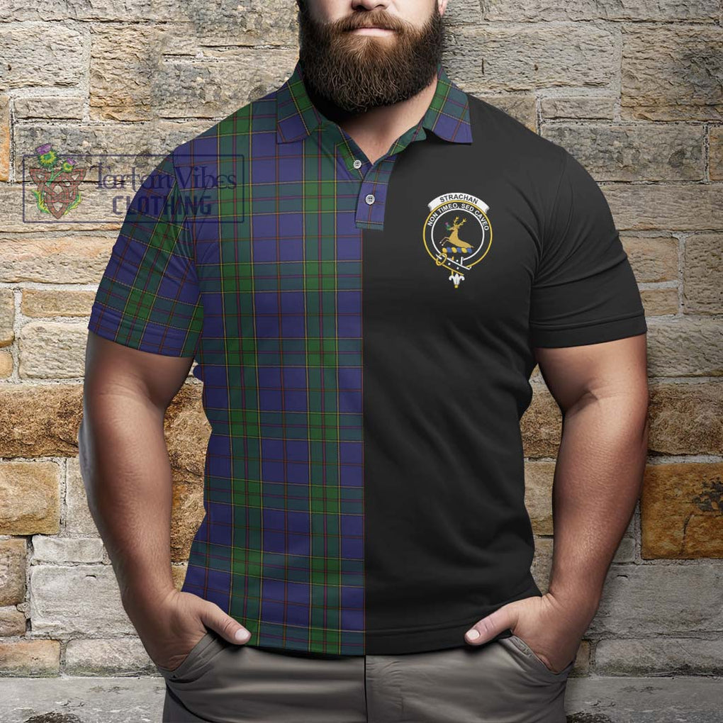 Strachan Tartan Polo Shirt with Family Crest and Half Of Me Style - Tartanvibesclothing Shop