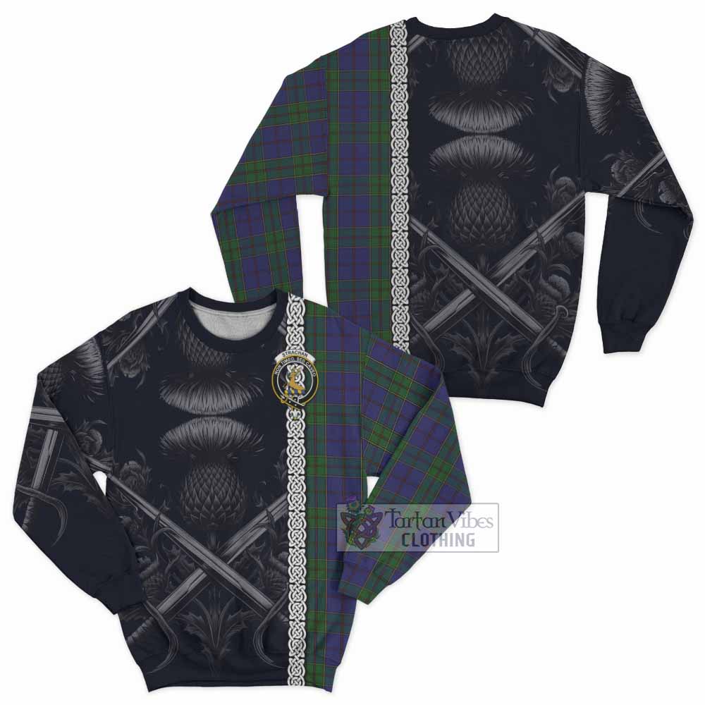 Tartan Vibes Clothing Strachan Tartan Sweatshirt with Family Crest Cross Sword Thistle Celtic Vibes