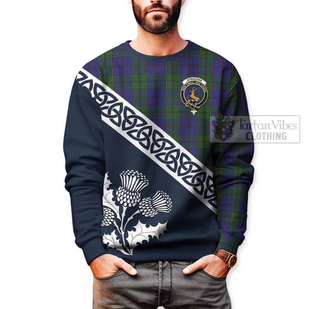 Tartan Vibes Clothing Strachan Tartan Sweatshirt Featuring Thistle and Scotland Map