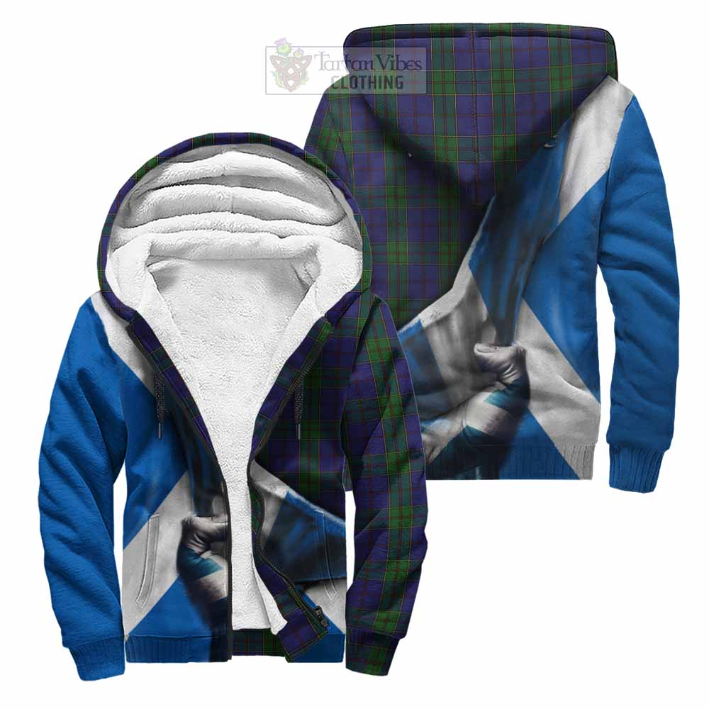 Tartan Vibes Clothing Strachan Tartan Sherpa Hoodie with Family Crest Scotland Patriotic Style