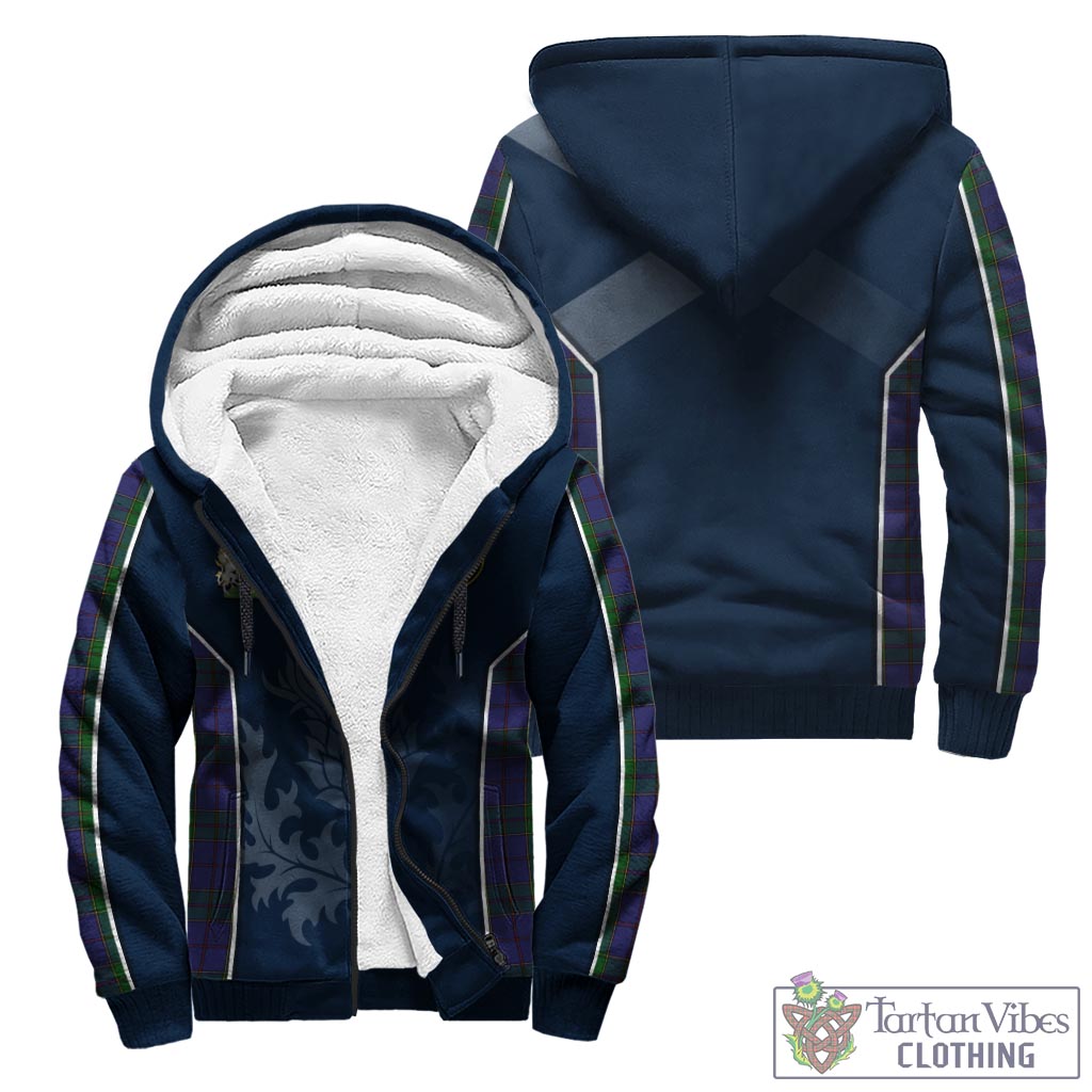 Tartan Vibes Clothing Strachan Tartan Sherpa Hoodie with Family Crest and Scottish Thistle Vibes Sport Style