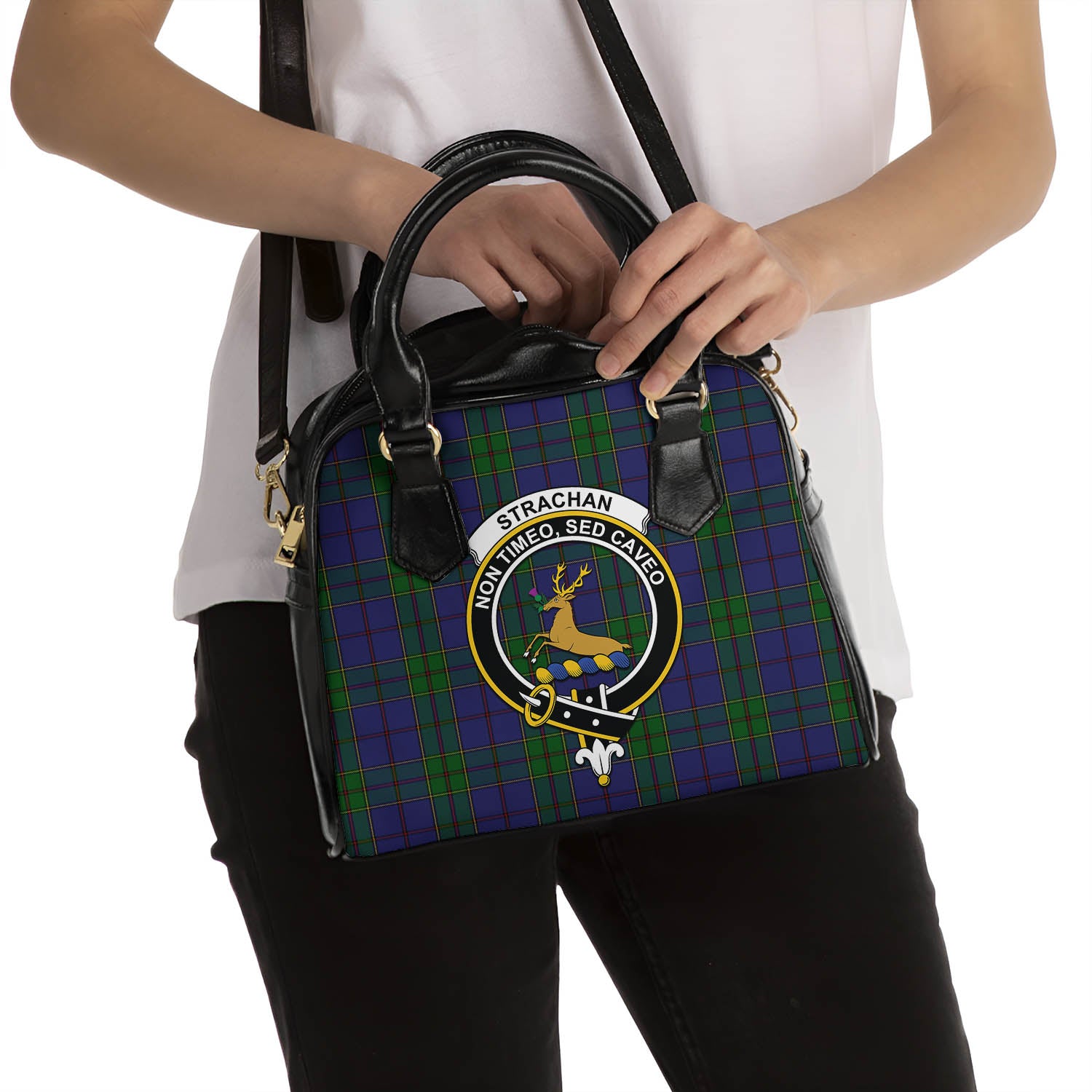 Strachan Tartan Shoulder Handbags with Family Crest - Tartanvibesclothing