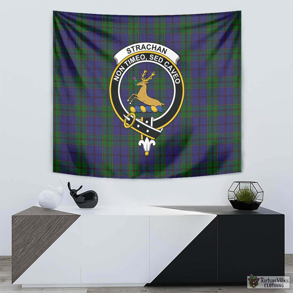 Tartan Vibes Clothing Strachan Tartan Tapestry Wall Hanging and Home Decor for Room with Family Crest