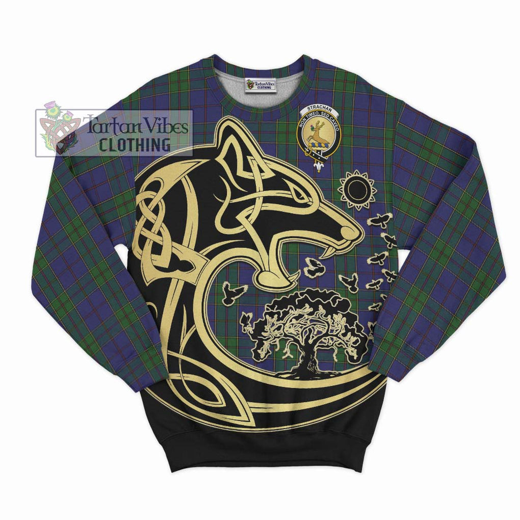 Strachan Tartan Sweatshirt with Family Crest Celtic Wolf Style - Tartan Vibes Clothing