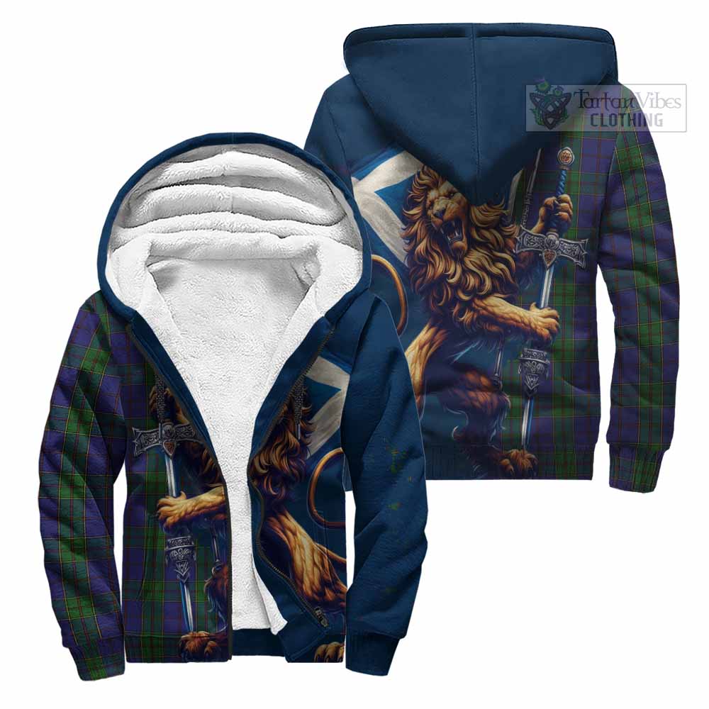 Tartan Vibes Clothing Strachan Tartan Family Crest Sherpa Hoodie with Scottish Majestic Lion