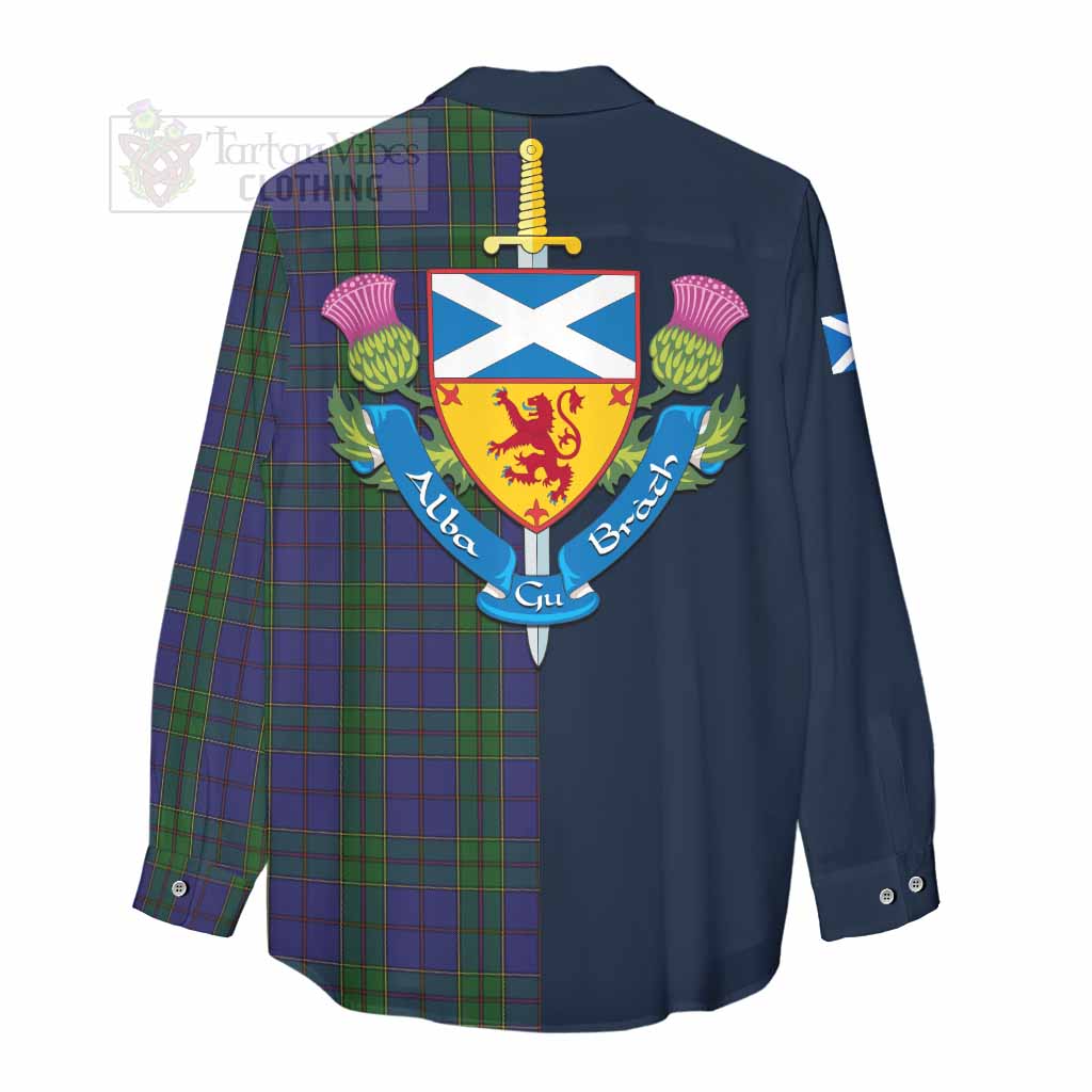 Tartan Vibes Clothing Strachan Tartan Women's Casual Shirt Alba with Scottish Lion Royal Arm Half Style