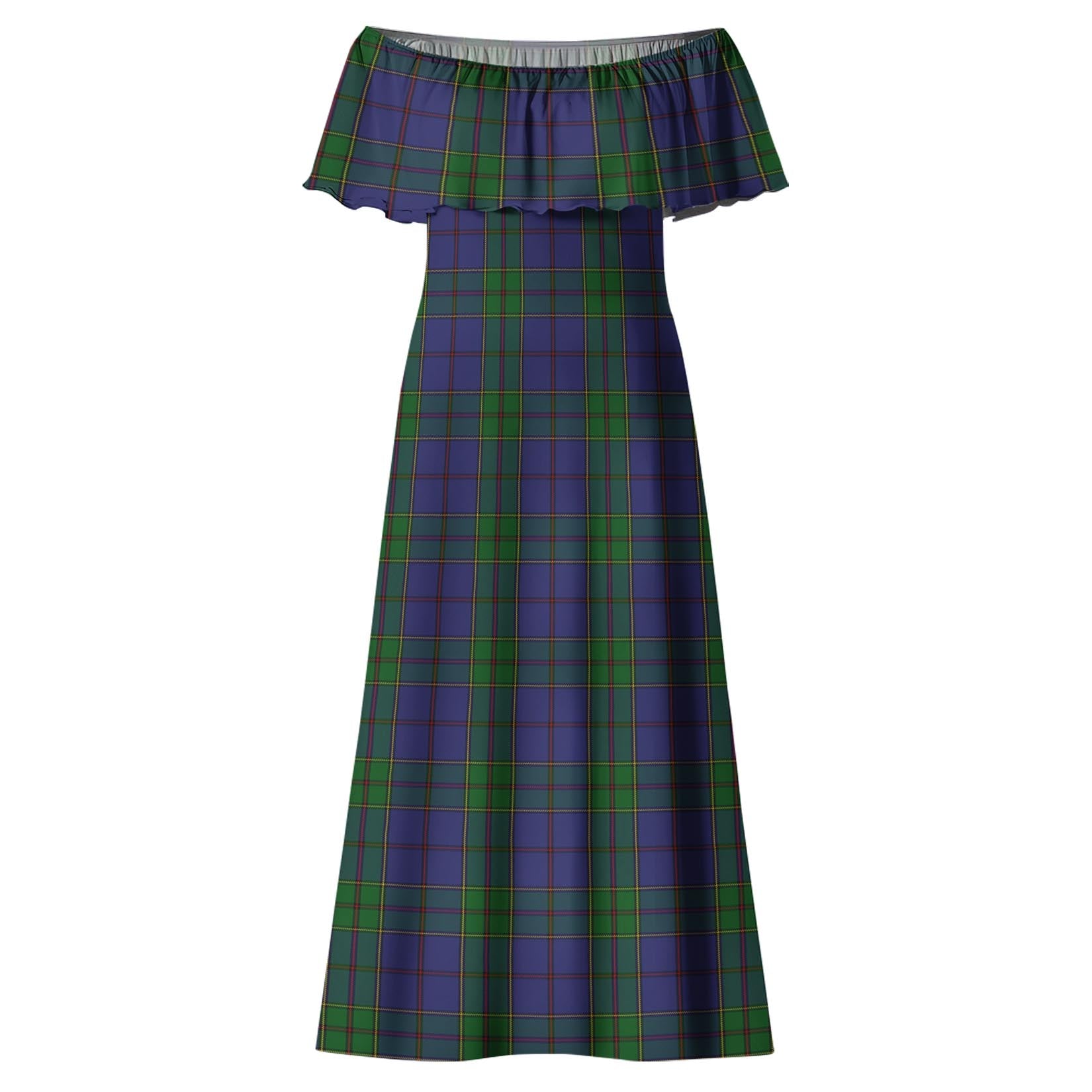 Strachan Tartan Off Shoulder Long Dress - Tartanvibesclothing