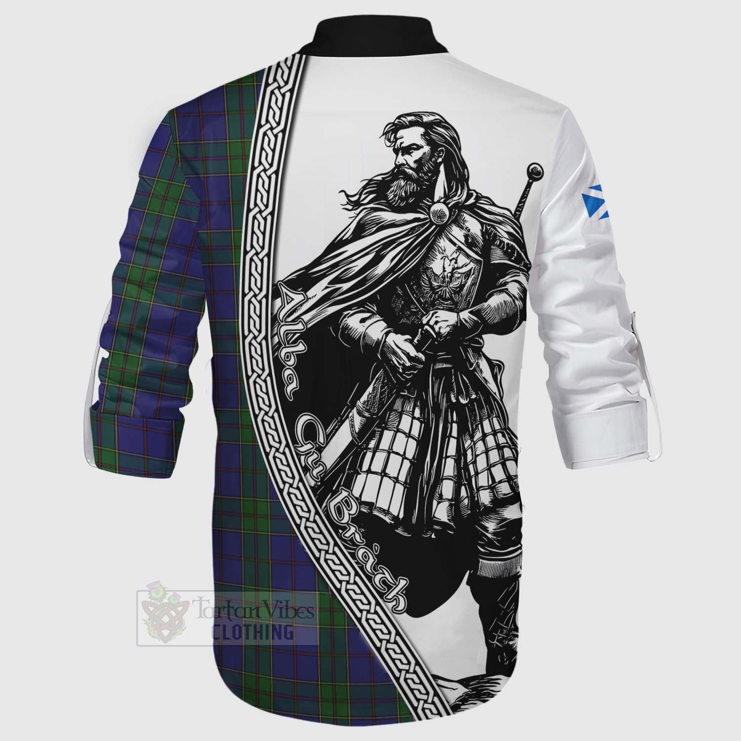 Tartan Vibes Clothing Strachan Tartan Clan Crest Ghillie Kilt Shirt with Highlander Warrior Celtic Style