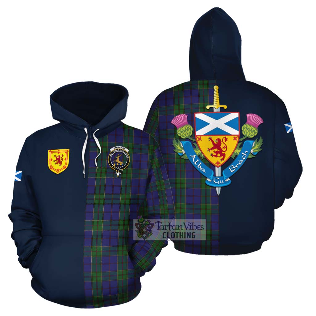 Tartan Vibes Clothing Strachan Tartan Cotton Hoodie Alba with Scottish Lion Royal Arm Half Style