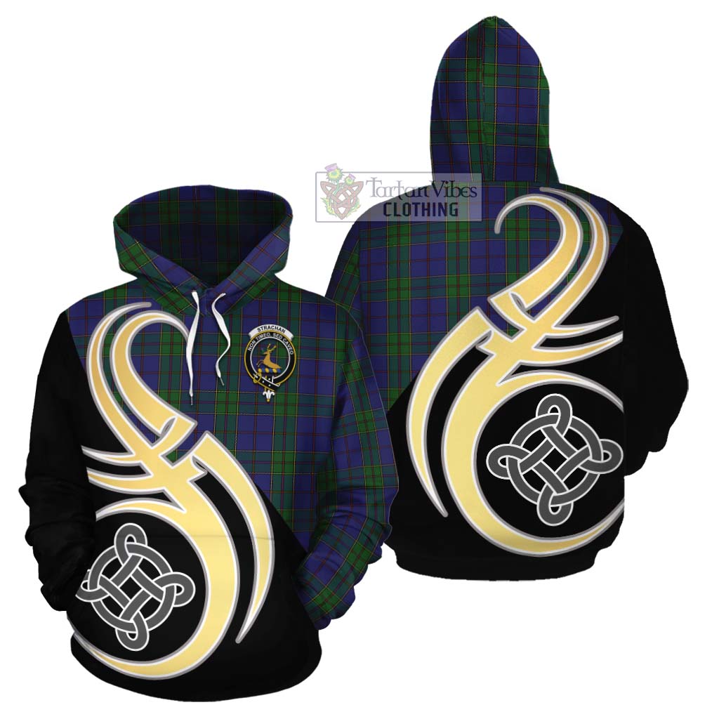 Tartan Vibes Clothing Strachan Tartan Cotton Hoodie with Family Crest and Celtic Symbol Style