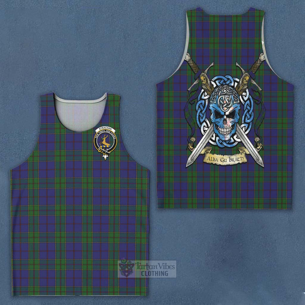 Tartan Vibes Clothing Strachan Tartan Men's Tank Top with Family Crest Celtic Skull Style