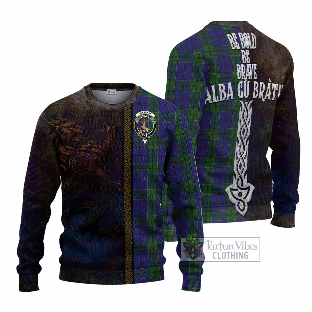 Strachan Tartan Family Crest Knitted Sweater Alba Gu Brath Be Brave Lion Ancient Style - Tartan Vibes Clothing