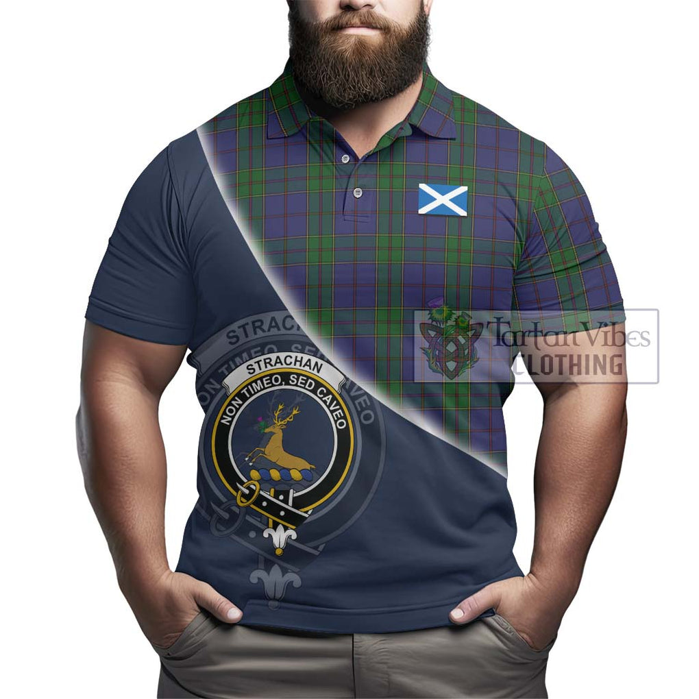 Strachan Tartan Polo Shirt with Personalised National Flag and Family Crest Half Style - Tartanvibesclothing Shop