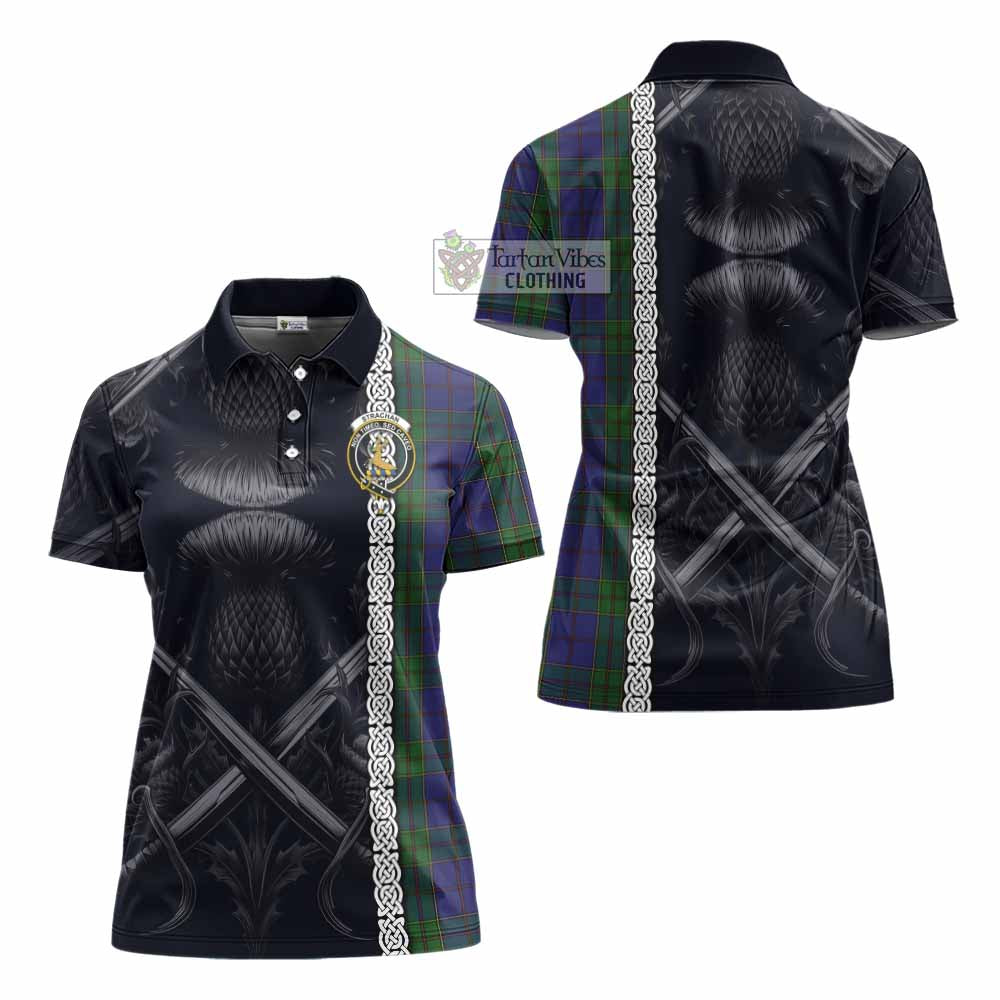 Tartan Vibes Clothing Strachan Tartan Women's Polo Shirt with Family Crest Cross Sword Thistle Celtic Vibes