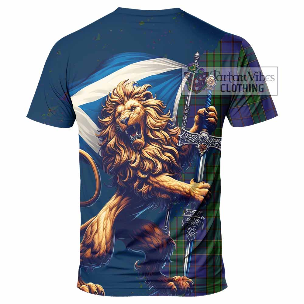 Tartan Vibes Clothing Strachan Tartan Family Crest T-Shirt with Scottish Majestic Lion