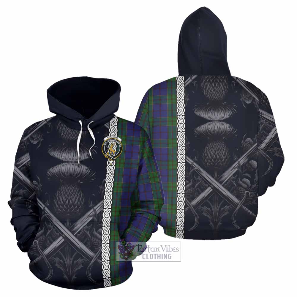 Tartan Vibes Clothing Strachan Tartan Hoodie with Family Crest Cross Sword Thistle Celtic Vibes