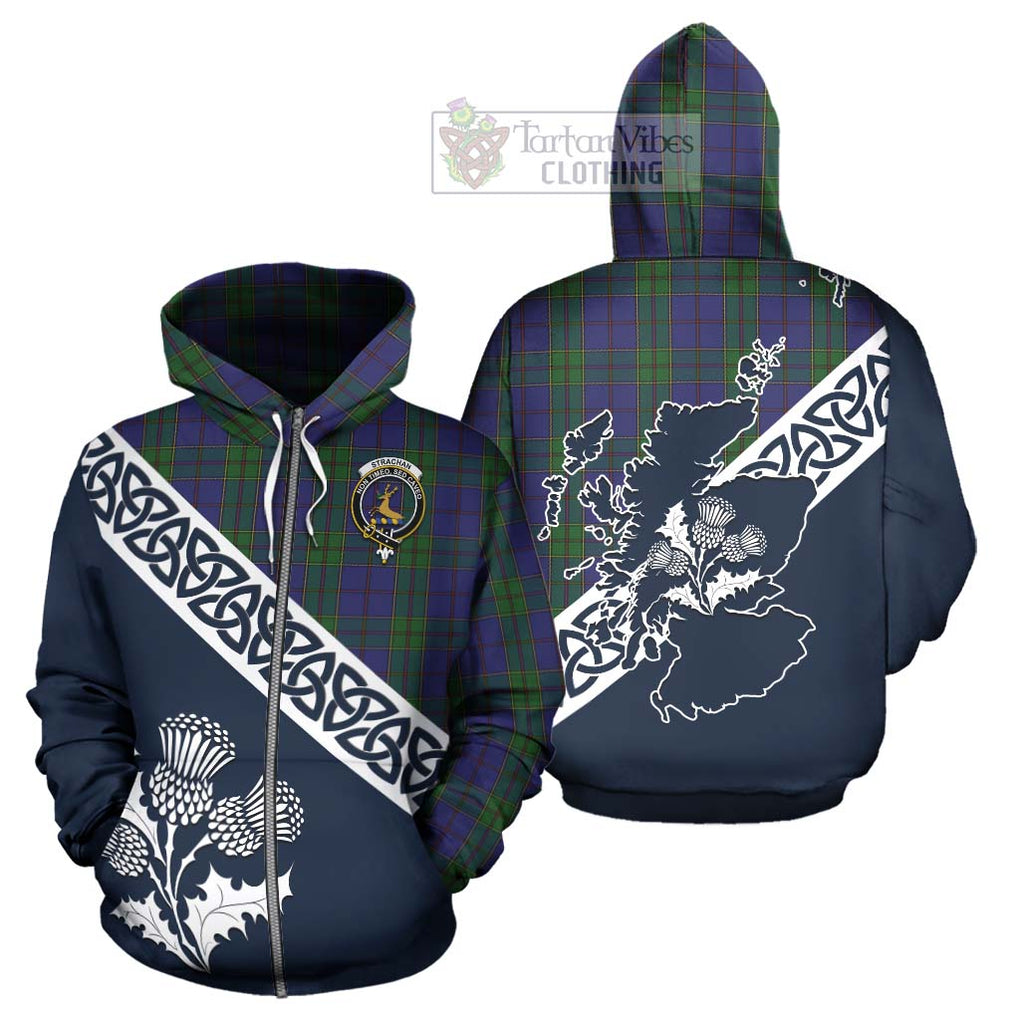 Tartan Vibes Clothing Strachan Tartan Hoodie Featuring Thistle and Scotland Map