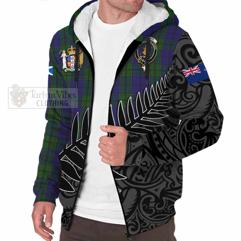 Tartan Vibes Clothing Strachan Crest Tartan Sherpa Hoodie with New Zealand Silver Fern Half Style