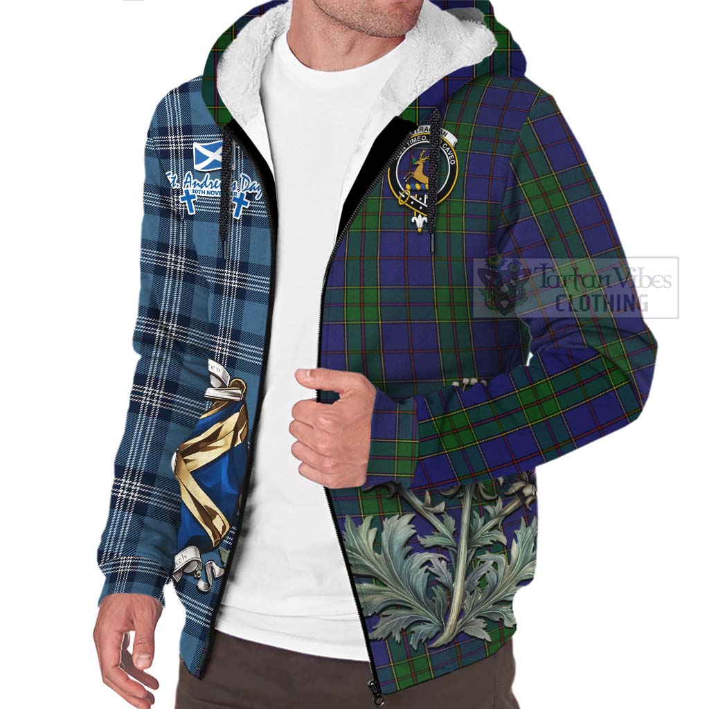 Tartan Vibes Clothing Strachan Tartan Sherpa Hoodie Happy St. Andrew's Day Half Tartan Style