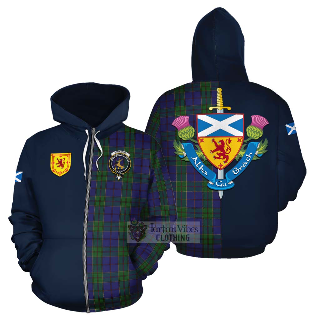 Tartan Vibes Clothing Strachan Tartan Cotton Hoodie Alba with Scottish Lion Royal Arm Half Style