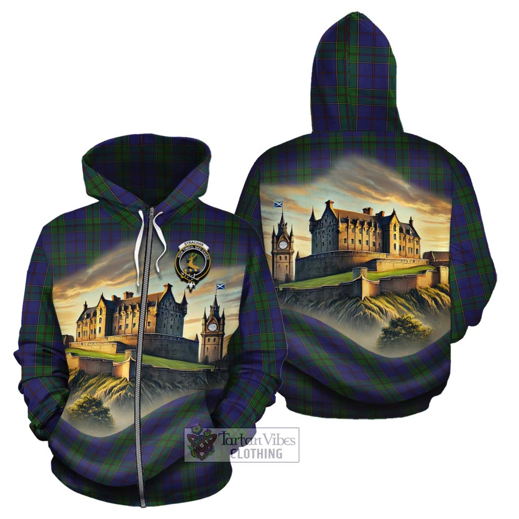 Strachan Tartan Family Crest Cotton Hoodie with Scottish Ancient Castle Style Zip Hoodie - Tartan Vibes Clothing