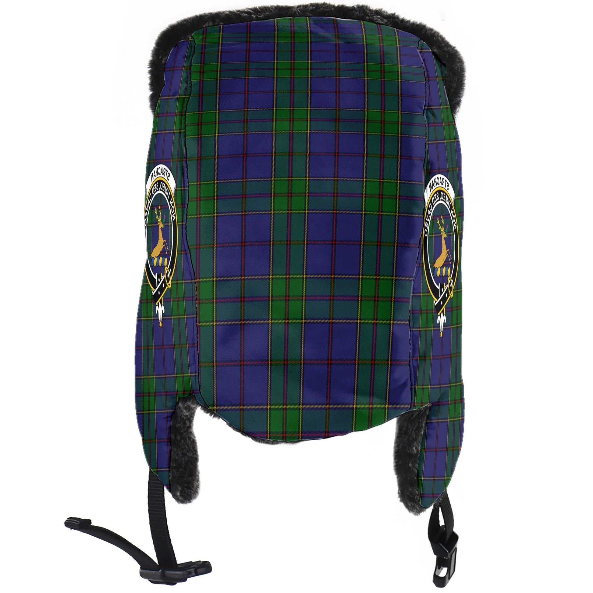 Strachan Tartan Winter Trapper Hat with Family Crest - Tartanvibesclothing