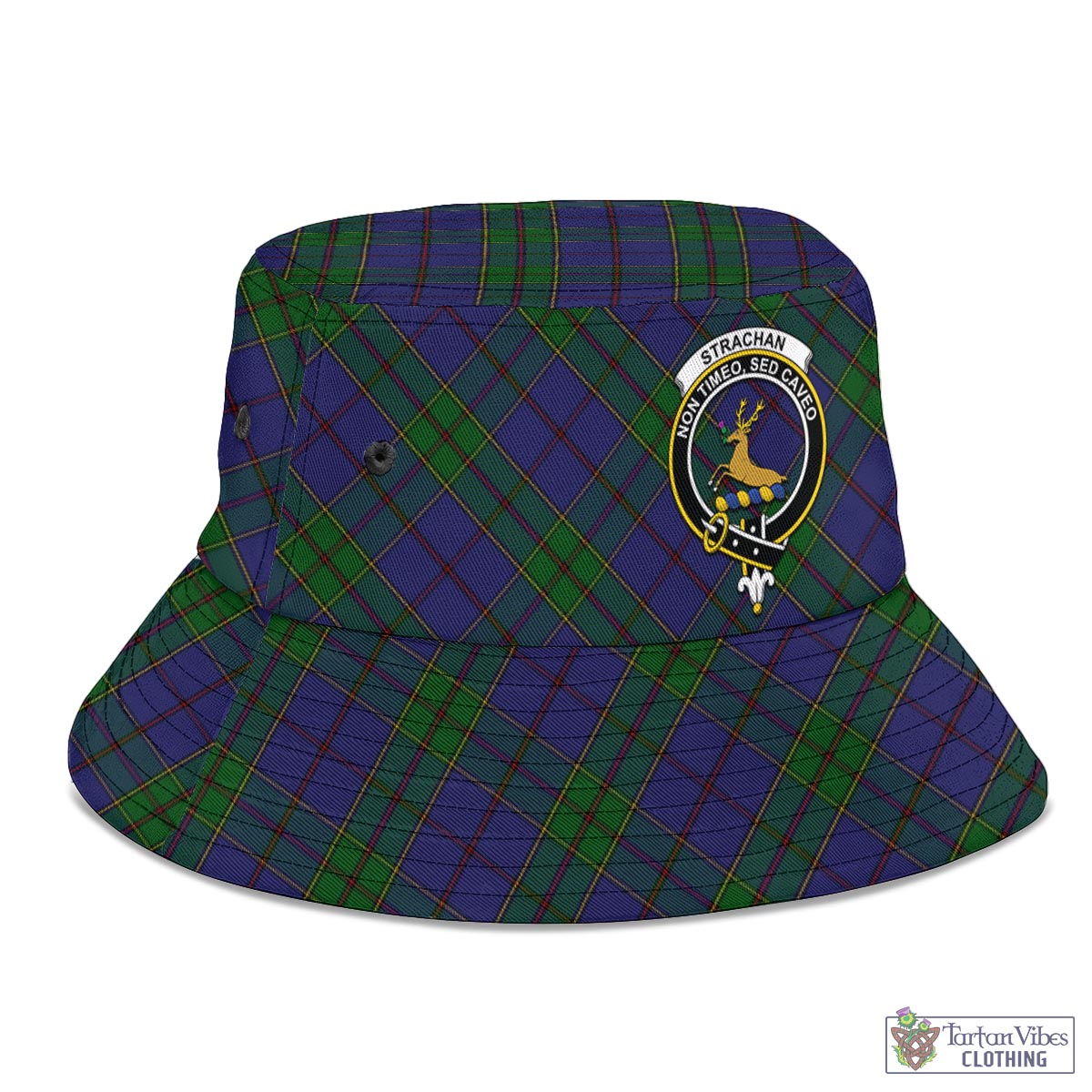 Tartan Vibes Clothing Strachan Tartan Bucket Hat with Family Crest