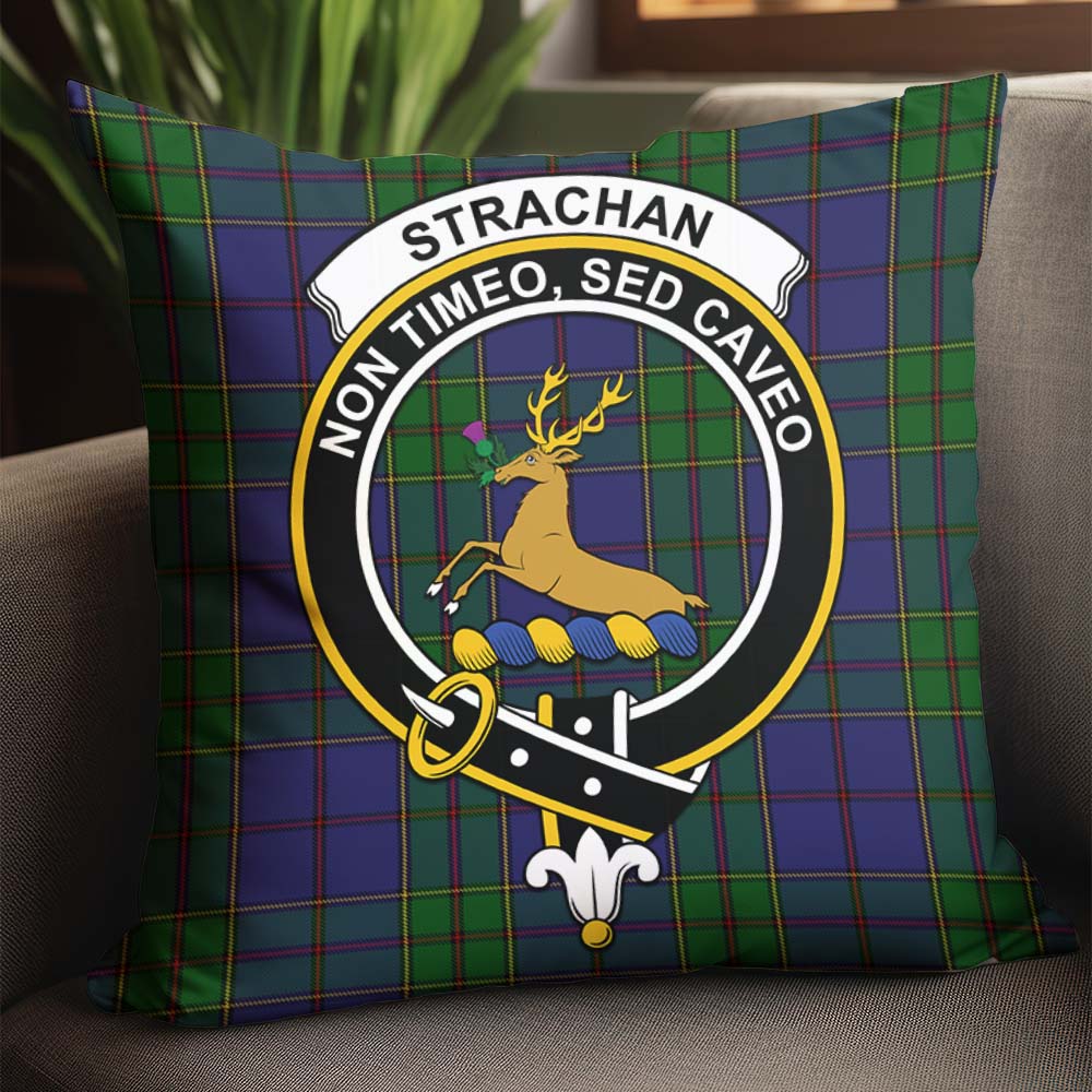 Strachan Tartan Pillow Cover with Family Crest - Tartanvibesclothing