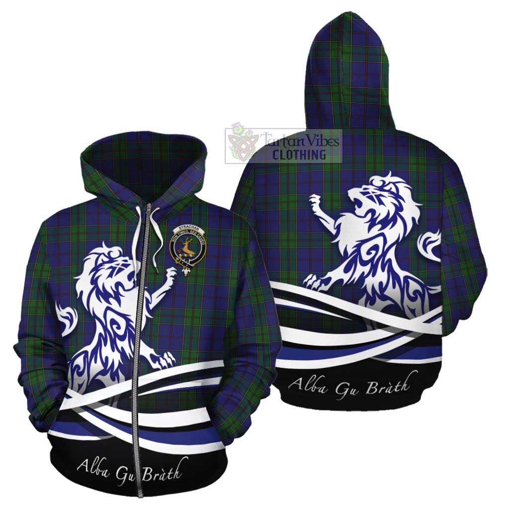 Tartan Vibes Clothing Strachan Tartan Cotton Hoodie with Alba Gu Brath Regal Lion Emblem