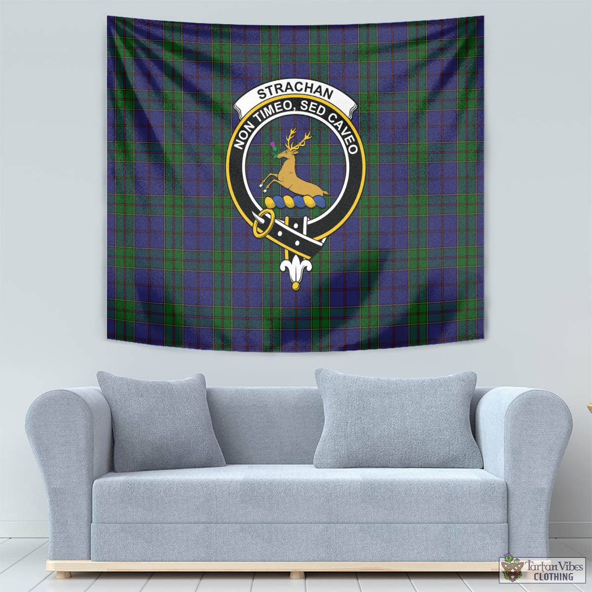 Tartan Vibes Clothing Strachan Tartan Tapestry Wall Hanging and Home Decor for Room with Family Crest